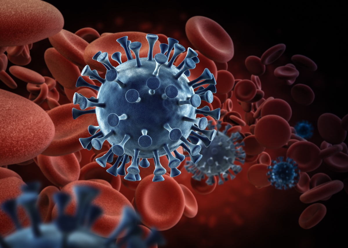 3D Rendering of Coronavirus or COVID-19 Cell in Blood